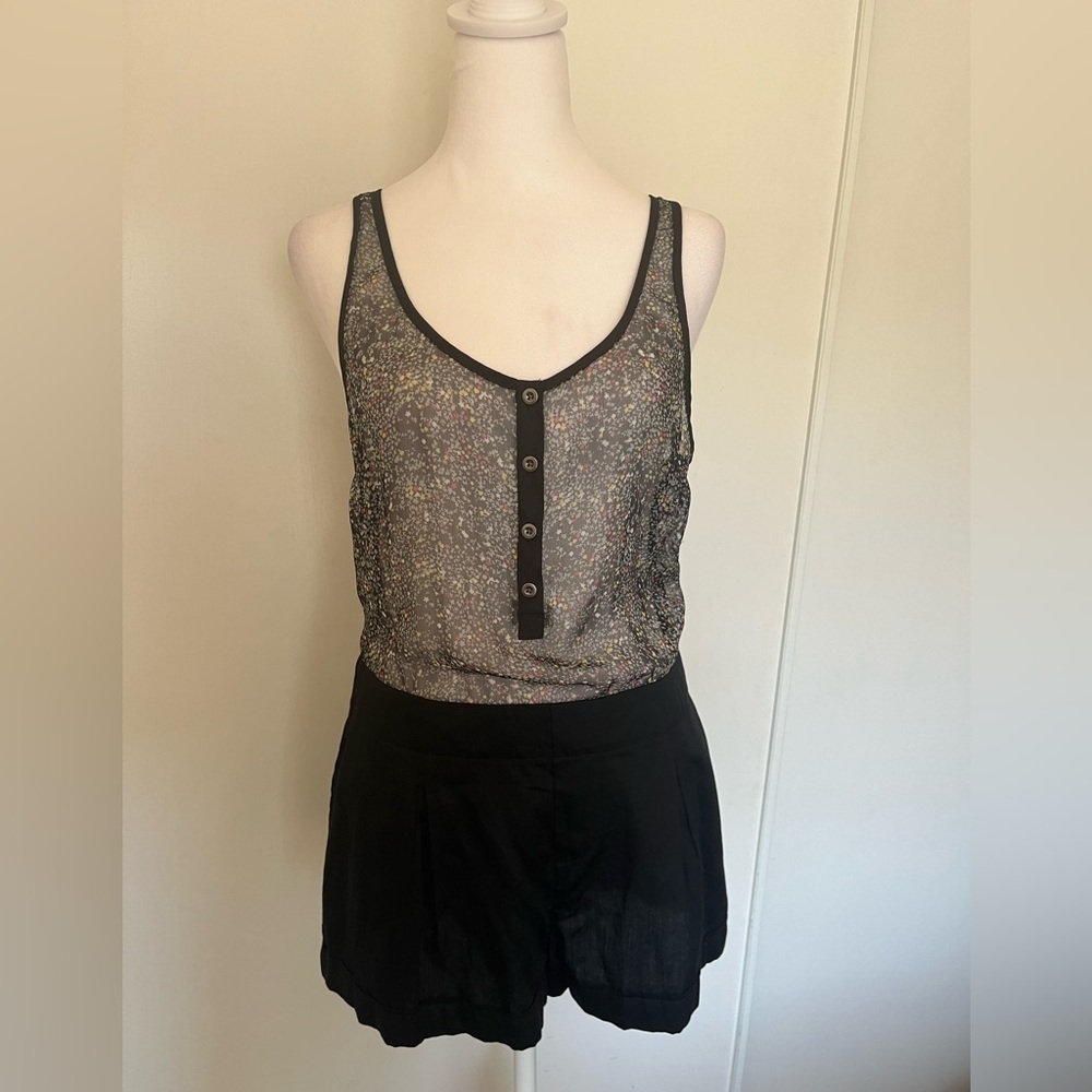 Free People Black Floral Short Romper with Pockets size 2